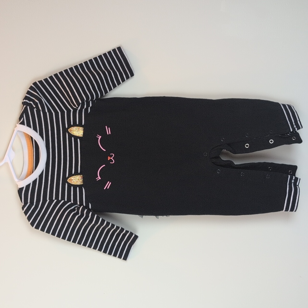 Cat & Jack Striped Black Cat Onesie 6-9M